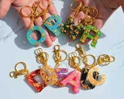 Custom Resin Goldleaf Letter Keychain Initial Keychain Any Etsy Resin Jewelry Diy Resin Crafts Diy Resin Keychain