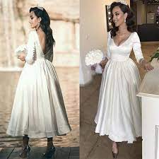 No wedding is complete without a few bridesmaids around and their dresses are meant to complement the bride's. Vintage Tea Length 1920s Wedding Dresses 2020 Modern Long Sleeve V Neck Simple Stain Backless Bride Wedding Gown Robe De Mariee Wedding Dresses Aliexpress