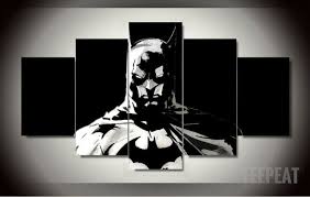Black And White Wall Art For Men Batman Black And White 5 Piece Canvas Painting Limited Edition Batman Wall Art Comics Wall Art Canvas Wall Art