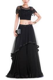 Black And Gold Lehenga Skirt Black Layered Lehenga With Embroidered Cape And Belt Crop Top Skirt Fashion Skirt Design