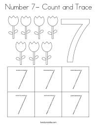 Number 7 Count And Trace Coloring Page Twisty Noodle Preschool Number Worksheets Numbers Preschool Kids Worksheets Preschool