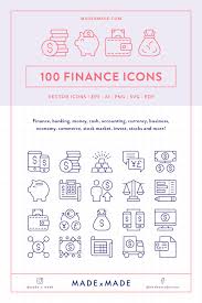 Icons are in line, flat, solid, colored outline, and other styles. Made X Made Finance Icons Finance Icons Finance Line Icon