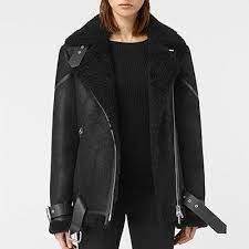 All Saints Hawley Shearling Jacket Black Leather Jacket Black Shearling Jacket Black Leather Biker Stylish Jackets Shearling Jacket Black Shearling Jacket