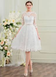 A Line Princess Scoop Neck Knee Length Lace Wedding Dress With Bow S 002095845 Vestido Pra Casamento Civil Vestido De Casamento Vestido De Casamento Simples