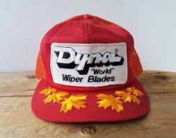 Dyna World Wiper Blades Vintage 80s Orange Red Mesh Trucker Snapback Hat Embroidered Gold Maple Leaf Captain Cap Canadian Promo Wear In 2020 Captain Cap Snapback Hats Hats