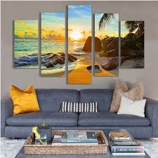 beach in sunrise hanging 5 piece canvas eco friendly and waterproof non framed prints in 2021 canvas art wall decor beach wall decor beach canvas wall art