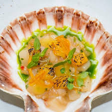Scallop Tartare Orange Gel Charred Orange Chillis And Chive Oil Food Food And Drink Dishes