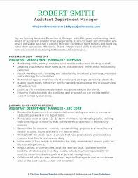 assistant department manager resume