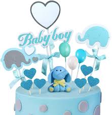 Amazon Com Movinpe Blue Elephant Baby Shower Cake Topper Decoration For Baby Boy Elephant Theme It S A Boy Little Peanut Party Supplies Grocery Gourmet Food