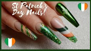 Patrick's day nails on pinterest. Cjp Acrylic Nails St Patrick S Day Nail Design Acrylic Colour Blocking Acrylic Marble Youtube