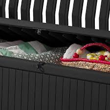 A bench can also be a space efficient alternative to an outdoor sofa or table and garden chair set. Keter Patio Wood Effect Garden Storage Bench Box Partial Assembly Required Diy At B Q