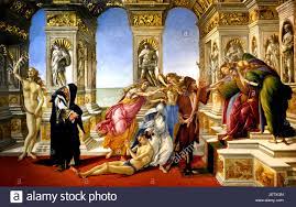 La calumnia de Apelles 1495 Sandro Botticelli ( Alessandro di Mariano  Filipepi ) 1445-1510 Florencia pintor italiano del Renacimiento temprano de  la escuela florentina. (Hizo Botticelli esta pintura en la descripción de