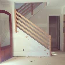 Julie Holloway On Instagram New Modern Wooden Stair Rail Up In Serenbe Grangehilltownhomes It Has Some Gr Rustic Stairs Farmhouse Stairs Diy Stair Railing