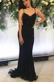 Mermaid Spaghetti Strap Black Beading Long Prom Dress Glitter Prom Dresses Dresses Prom Dresses Long Black