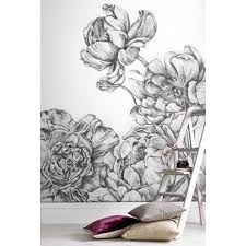 wohnidee fotobehang getekende bloemen grijs wit 200x280cm fotobehang behang bloemen behang