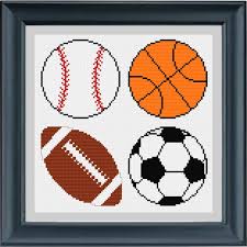 Sports Sampler Baseball Basketball Football And Soccer Ball Cross Stitch Pattern Instant Digital Pdf Download