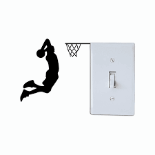 Basketball Player Dunk Silhouette Light Switch Sticker Cartoon Sport Vinyl Decal Kids Room Wall Decals Cartoon Wall Wall Vinyl Decor