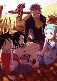 Initially eureka looks like a normal human being with the exception of her turquoise hair, which she often wears with golden hair clips, and eyes, which are a bright purple with stained red rings due to her coralian origins. Koukyoushihen Eureka Seven Eureka Seven Anilist