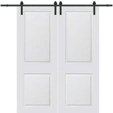 64 In X 84 In Primed Cambridgel Smooth Surface Solid Core Double Door With Barn Door Hardwa Double Sliding Barn Doors Double Barn Doors Sliding Door Hardware