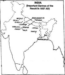 On a political map of india locate the main centres of the revolt of 1857 ( a ) meerut ( b ) delhi ( c ) - Brainly.in