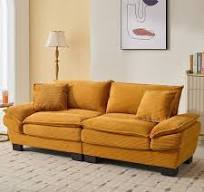 Upholstered Deep Seat Sofa Yellow Corduroy Loveseat Comfy ...