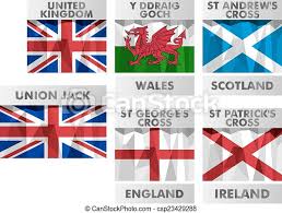 The united kingdom of great britain and northern ireland consists of four countries: Union Jack Wales Scotland England Northern Ireland Flags Icons Set In Polygonal Style Canstock
