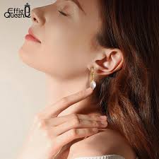 Effie Queen 14K Gold Geometry Natural Pearl Earrings 925 Sterling Silver  Vintage Baroque Drop Earrings Jewelry for Women GPE54