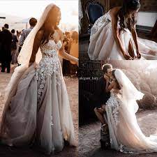 Country Style 3d Floral Lace Boho Wedding Dresses Plus Size 2020 Sweetheart Applique Lace Beach Wedding Dress Boho Wedding Dress Lace Wedding Dresses Plus Size