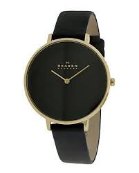 Black And Gold Watch Womens Skagen Women S Leather Watch Black And Gold With A Leather Black Band Drestfinds Drestmaker Leather Watch Bands Skagen Watches Trendy Watches