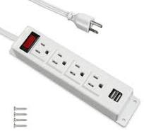 Mountable Power Strip with USB Ports Wall Mounted Power Outlets Screw Down  Power Socket
