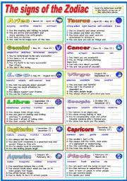 the signs of the zodiac exercises b w version included esl worksheet by katiana