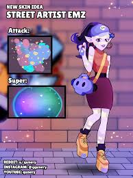Emz is a common brawler who is unlocked as a trophy road reward upon reaching 8000 trophies. New Skin Idea Street Artist Emz Brawlstars