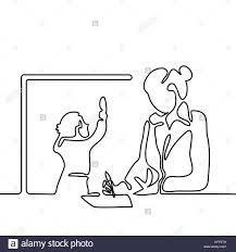 Lehrer Mit Junge Writting Auf Chalk School Board Durchgehende Linie Zeichnen Vector Illustration Zuruck Zur Schule Stock Vektorgrafik Alamy