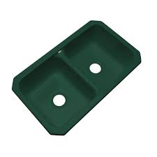 Zero radius corners supply a modern and sleek look. Thermocast Newport Undermount Acrylic 33 In 0 Hole Double Bowl Kitchen Sink In Verde 40042 Um The Home Depot Double Bowl Kitchen Sink Double Basin Kitchen Sink Sink