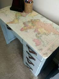 Diy Decoupage World Map Desk Desk Makeover Diy Diy Furniture Redo Diy Desk Plans