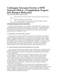 F1 perjanjian persekutuan tanah melayu 1957; Pengukuhan Negara Dan Bangsa Malaysia Kertas 3 Jawapan Malaycaxa