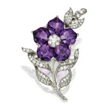 Platinum Amethyst And Diamond Flower Brooch Bailey Banks Biddle Circa 1950 The Petals Set With Fan Purple Jewelry Diamond Flower Brooch Brooch