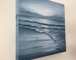 Black And White Beach Scene Wall Art Monochromatic Black And White Coastal Landscape Monochrome Ocean Beach Art Original Seascape Oil Painting On Ca Monochromatic Paintings Painting Ocean Canvas