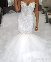 Mermaid strapless beaded wedding dress. Luxury Design Mermaid Wedding Dresses Strapless Beading Lace Tiered Ruffles Organza Chapel Train Plus Size Wedding Dress Bridal Gown From Weddingpalacedress 249 75 Dhgate Com