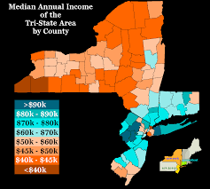 New York Tri State Area Map Median Annual Income Of The Tri-State Area (New... - Maps On The Web