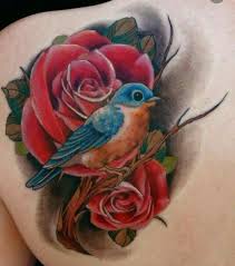 Blue Bird And Rose Tattoo Photo Realistic Bird And Rose Tattoo Beautiful Flower Tattoos Rose Tattoos Yellow Rose Tattoos