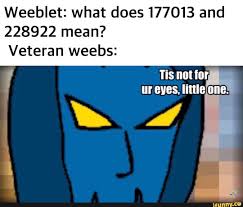 Weeblet: what does 177013 and 228922 mean? Veteran weebs: - iFunny