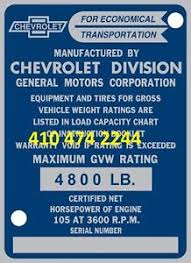 Details About Oem Chevrolet Truck Pu Data Plate Serial Number Id Tag Vin Stamping Available