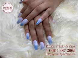 Almond shape nails with an accent design. Sns Ombre White Blue Almond Nails Solar Nails And Spa Facebook