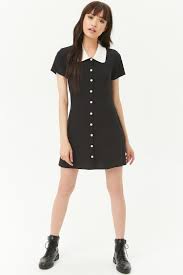 Forever 21 Button Front Contrast Dress In Black White Contrast Dress Fashion Dresses