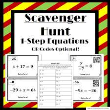 One Step Equations Scavenger Hunt Qr Codes Optional One Step Equations Equations Solving Equations Activity
