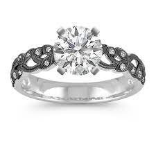 Vintage Diamond Engagement Ring With Black Rhodium Diamond Engagement Rings Vintage Black Rhodium Engagement Ring White Sapphire Engagement Ring