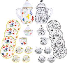 Chelsea exotic porcelain bird plate ca. 30 Pieces Miniature Porcelain Tea Cup Set Flower Pattern Teapot Cup Plates Set Plum Blossom Porcelain Accessories Dollhouse Kitchen Accessories Set Dollhouse Accessories Decor