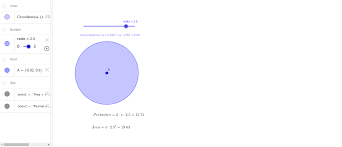 El perímetro de un circulo es la circunferencia y su valor es igual diámetro multiplicado por pi. Actividad Geogebre Area Y Perimetro Circulo Geogebra
