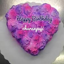 Birthday Cake Heart Shape With Candle Heart Shape Soft Cream Purple Birthday Cake With Name Purple Cakes Birthday Cake Name